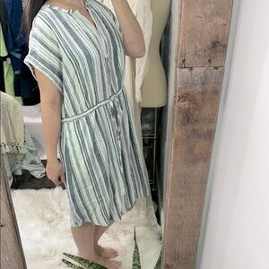 Time and Tru Striped Blue and White Dress size XLarge linen rayon fabric blend